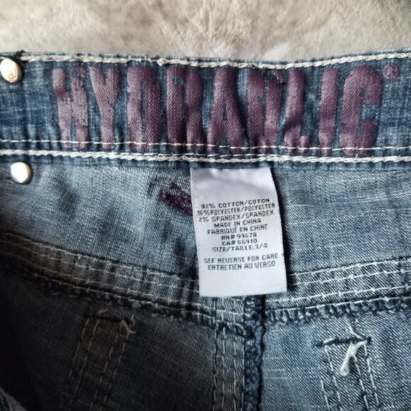 Hydraulic Women's Jeans 3-4 Blue Silver Capri Bling Y2K Rhinestones Embroidered - Picture 8 of 9